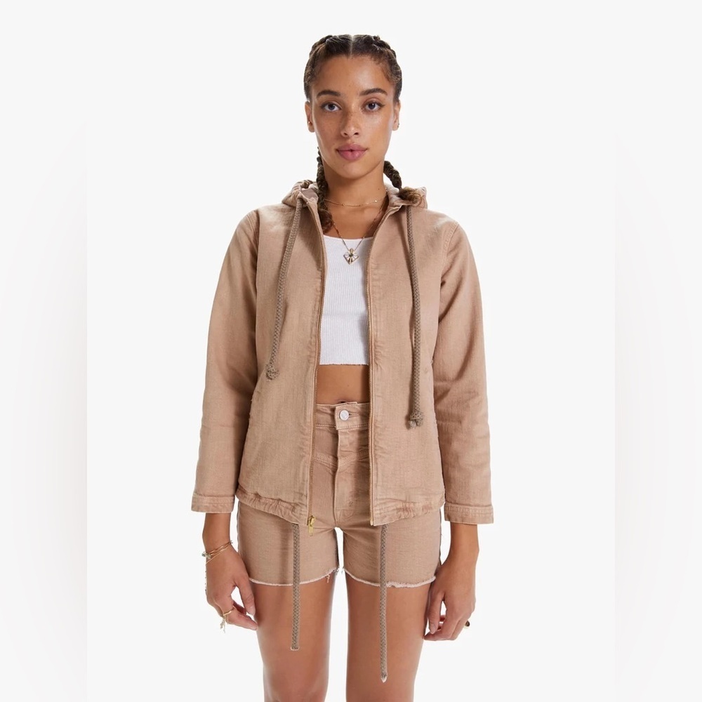 RARE MOTHER NWT DOUBLE DRAW ZIP HOODIE JACKET in Bus Brush— S